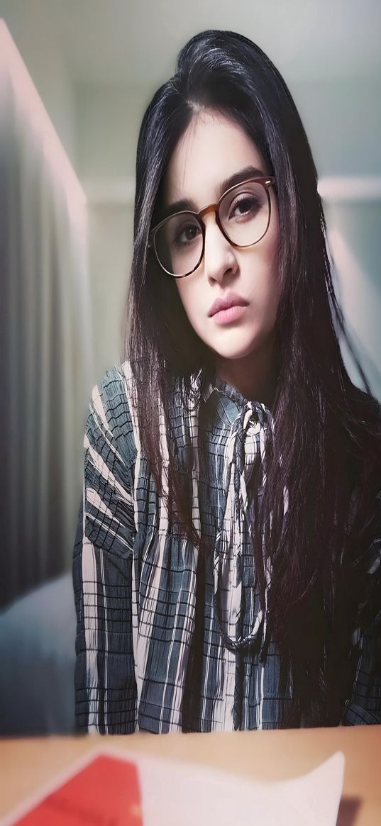 girl, glasses, eyes, dark hair