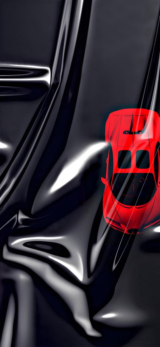 car, red, overlay, film, black background, digital art