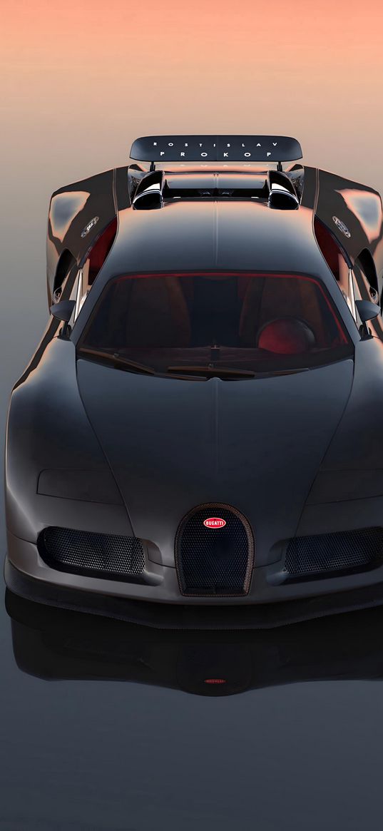 bugatti, car, black, gradient, digital art