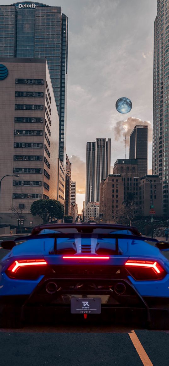 car, blue, rear lights, city