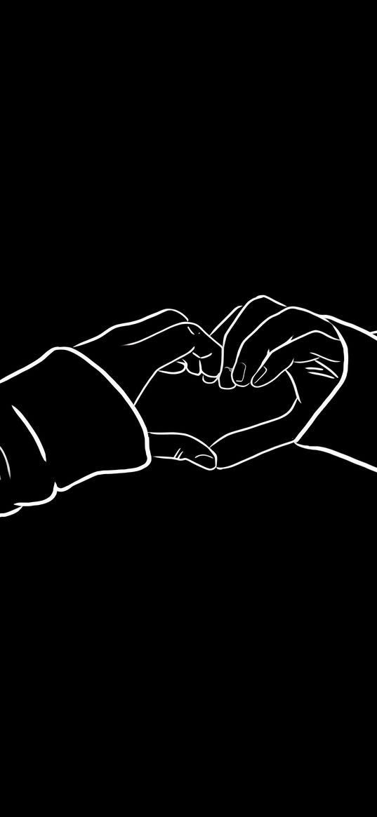 hands, heart, white, silhouette, black background, art