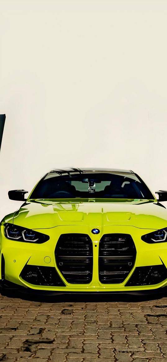 bmw, bmw m4, auto, yellow auto, wall