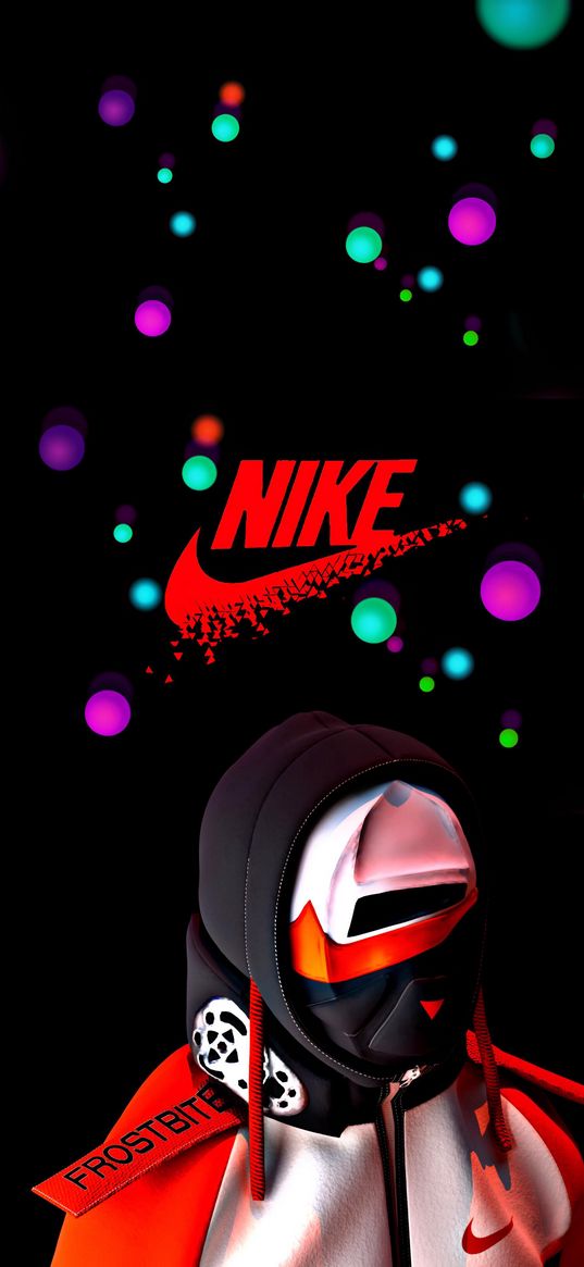 guy, athlete, mask, hood, bokeh, logo, nike, black background