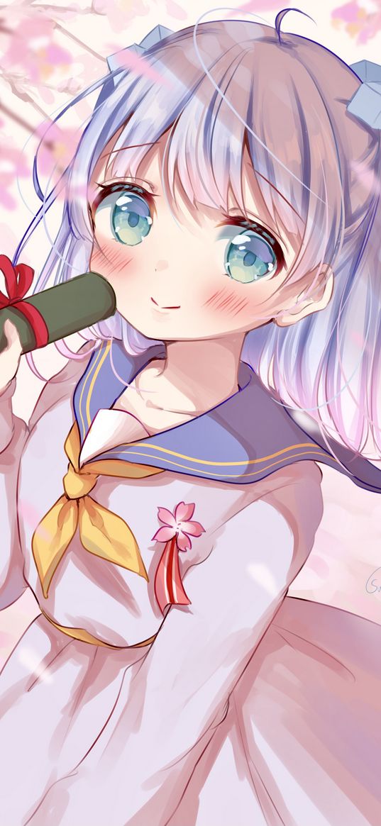 girl, smile, blush, gift, anime