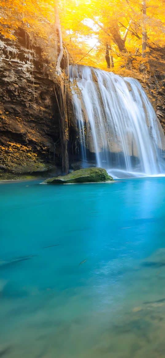 waterfall, lake, forest, nature