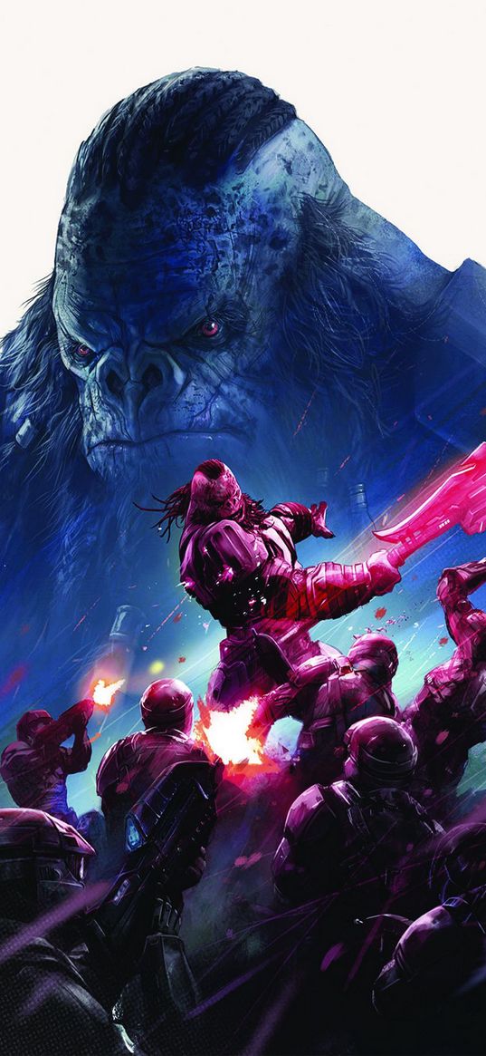 halo, rise of atriox, game, gorilla, monkey, warrior, soldiers, battle, science fiction, digital art