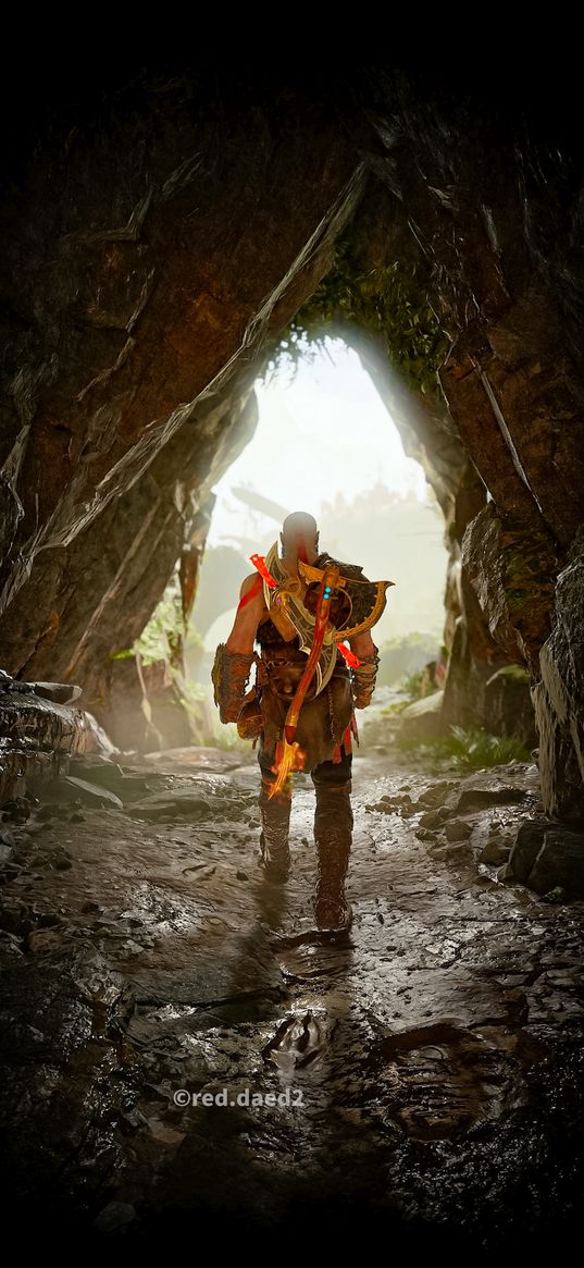 god of war, game, kratos, cave