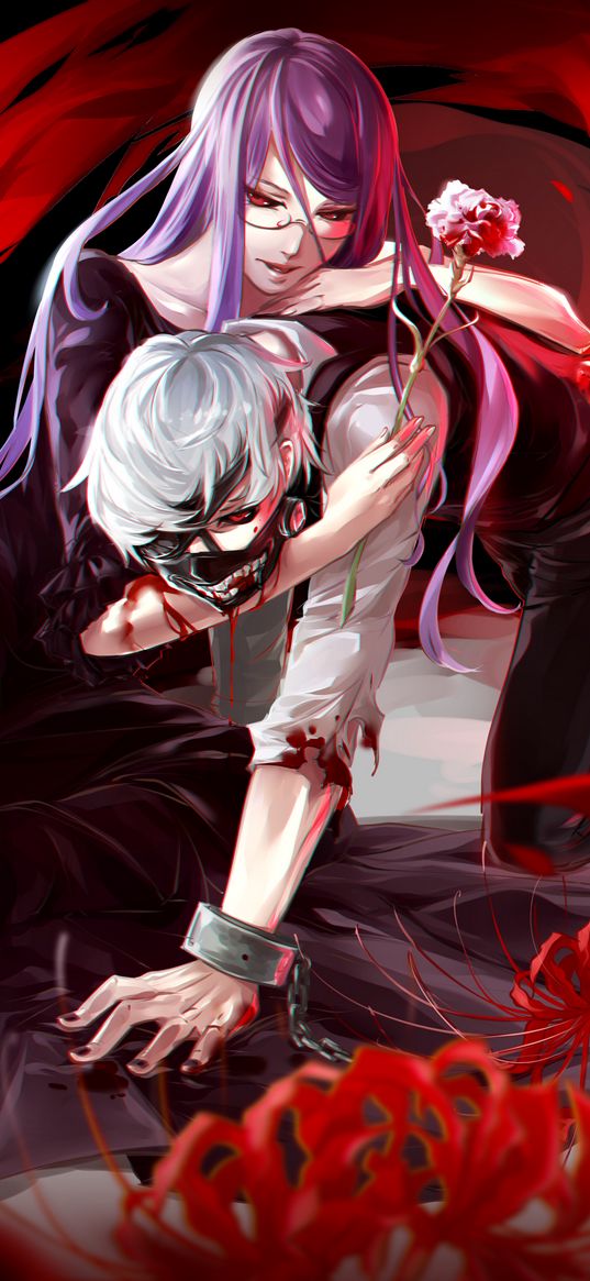 tokyo ghoul, kaneki ken, rize, anime, characters