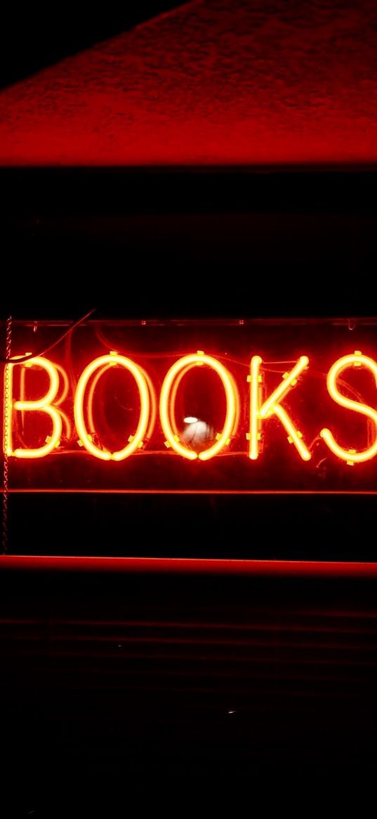 books, inscription, literature, neon, red