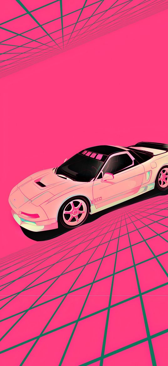 honda, sports car, car, pink, graphics, digital art