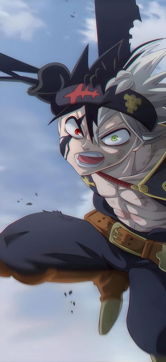 asta, black clover, anime, guy, warrior, press, jump, art