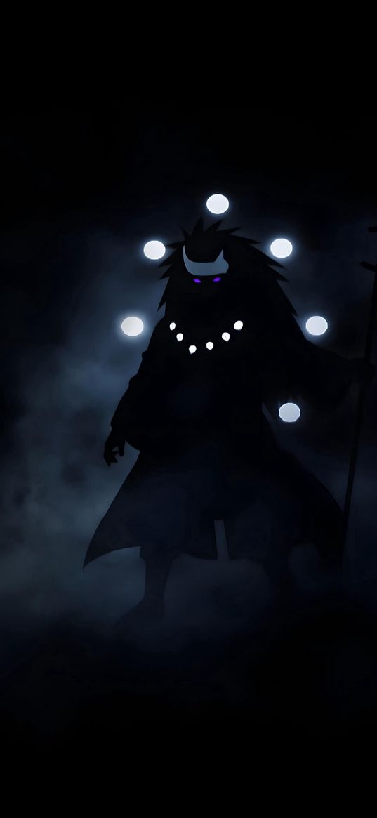 naruto, madara uchiha, anime, art, light, darkness, black background, fog