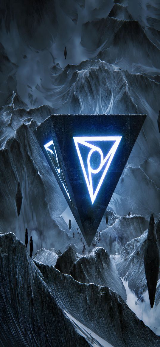 triangle, sign, symbol, mountains, fantasy, art