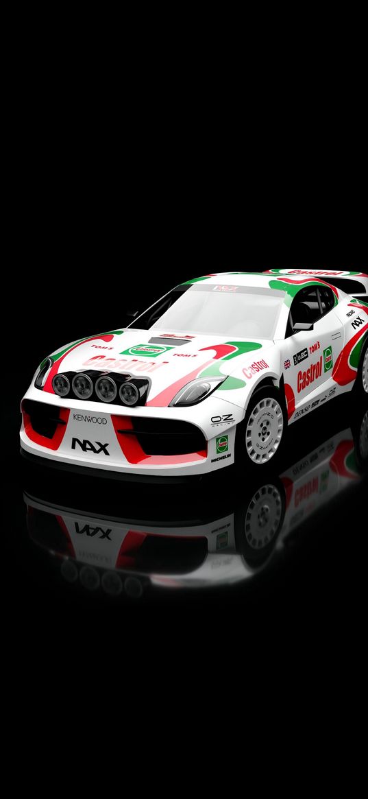 auto, sports car, white, stickers, red, green, black background, art