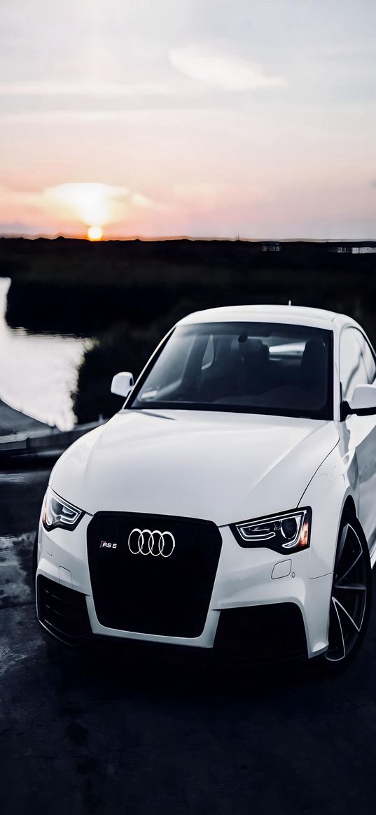 audi a5, audi, car, white, sunset