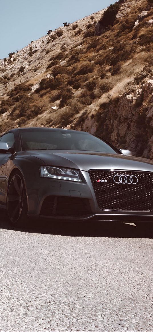 audi rs7, audi, car, black, mountain, road