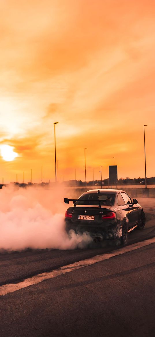 car, drifting, race, sunset, road