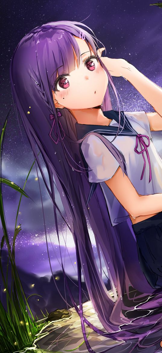 girl, sailor suit, anime, purple