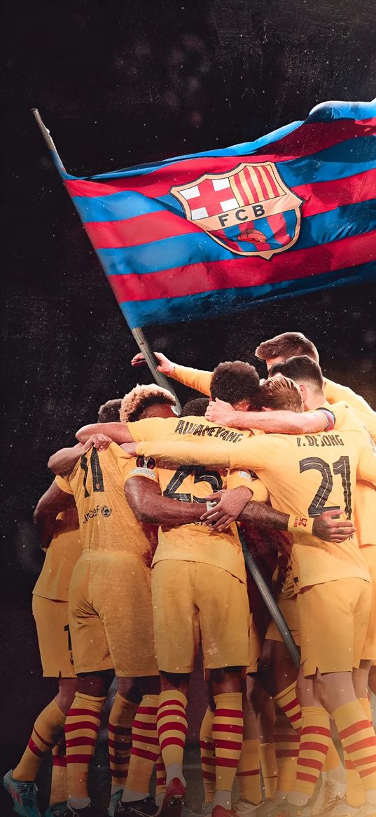 barcelona, match, football, flag, sports, players