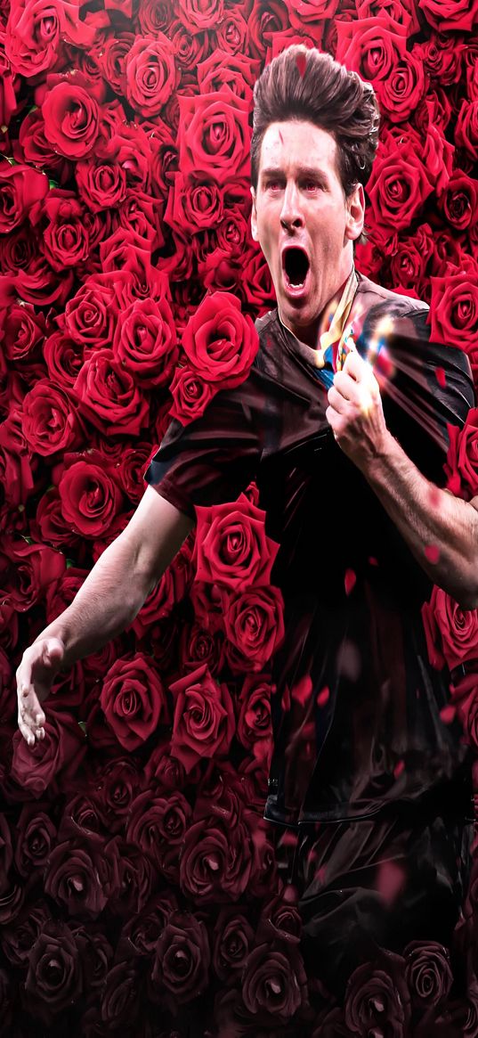 messi, football player, barcelona, match, red roses