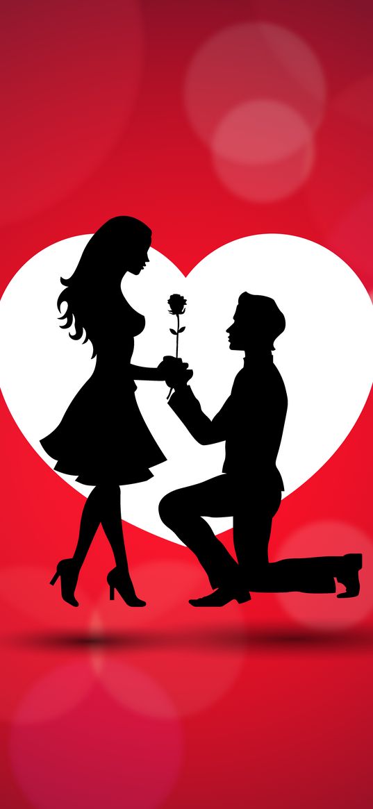 couple, love, heart, rose, silhouette