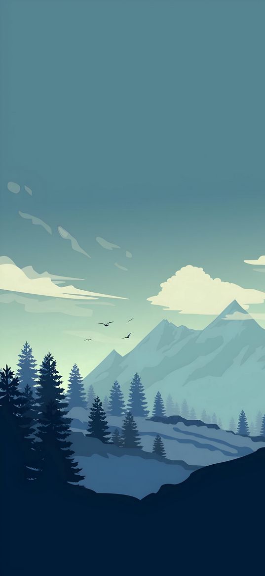 mountains, sky, forest, vector, coniferous forest