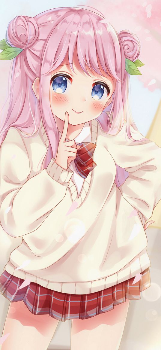 girl, smile, blush, gesture, anime