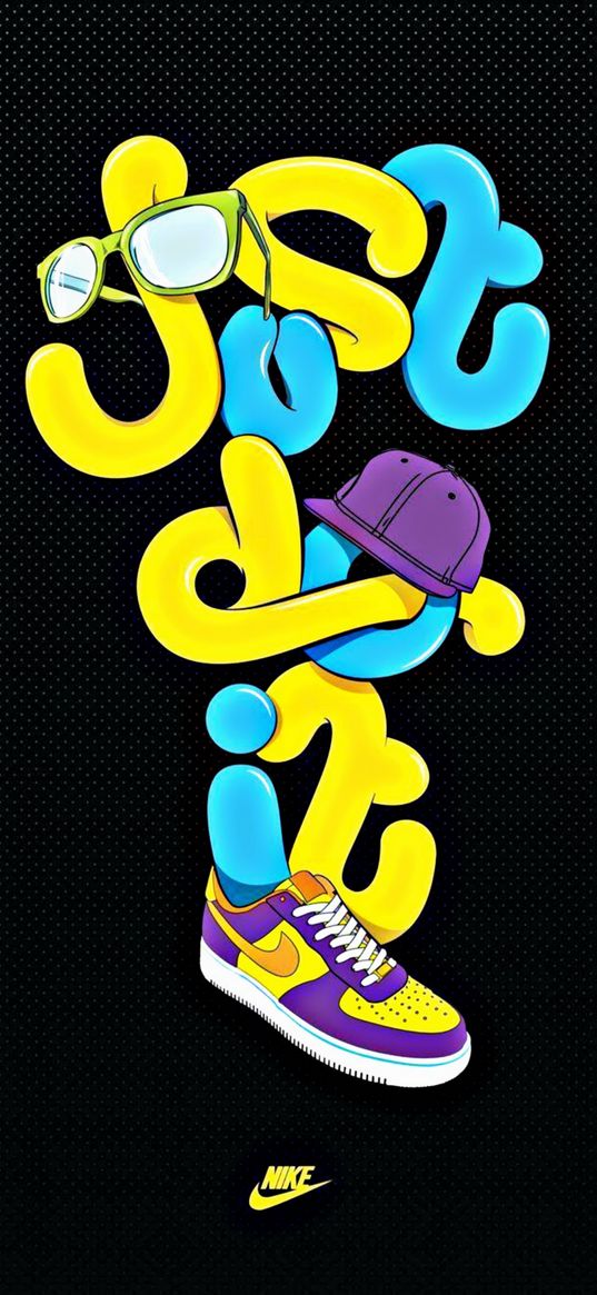 nike, sneakers, lettering, cap, black background, dots, art