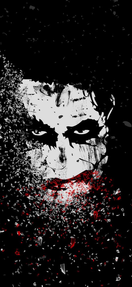 joker, villain, dc, clown, makeup, scary, shards, art