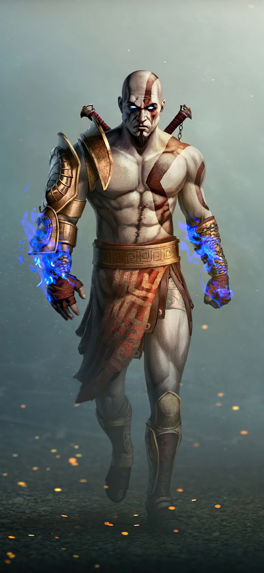 kratos, god of war, game, glance, blue