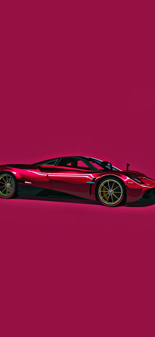 car, burgundy, crimson background, digital art