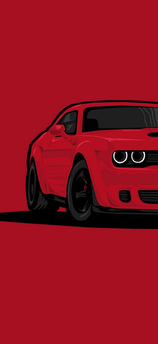 dodge challenger, car, red, digital art