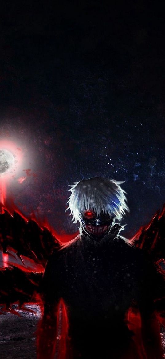 tokyo ghoul, kaneki ken, anime, character, night, moon