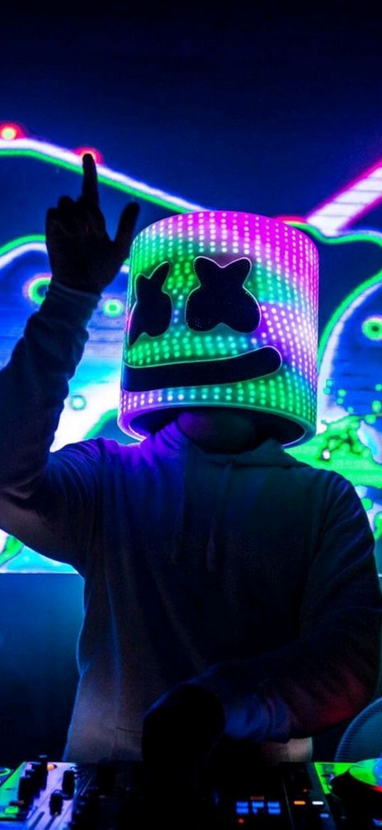 marshmallow, dj, mask, smile, neon, disco