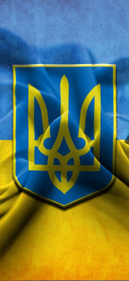 flag, coat of arms, ukraine, blue, yellow