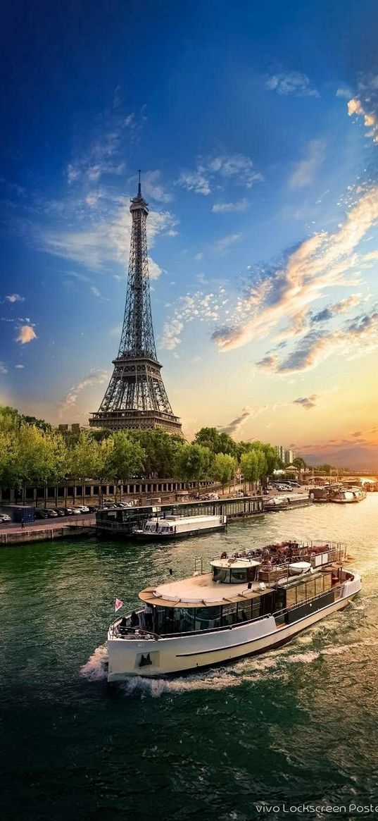 sea, ship, eiffel tower, sky