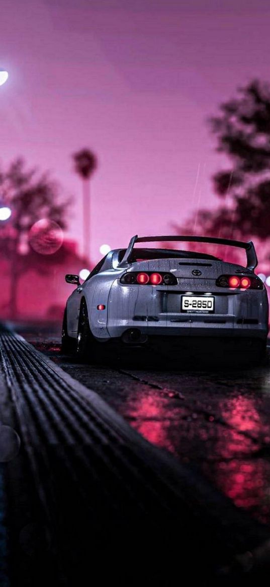 toyota supra, toyota, sports car, car, white, road, rain, rear view