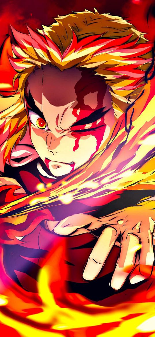 rengoku, hero, demon slayer, anime, fire