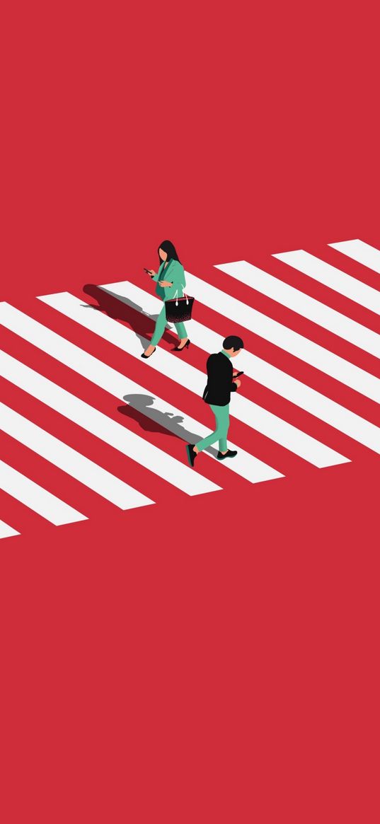 pedestrian crossing, crossroads, people, art, red background