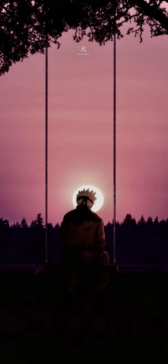 anime, naruto, uzumaki, character, sunset, swing