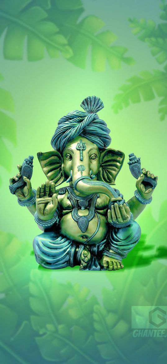 ganesha, indian god, figurine, green