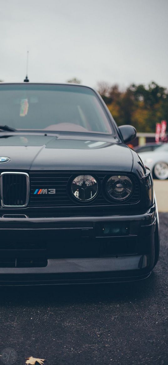 bmw, e30, m3, car, black, sweden, germany, old, headlights, front view