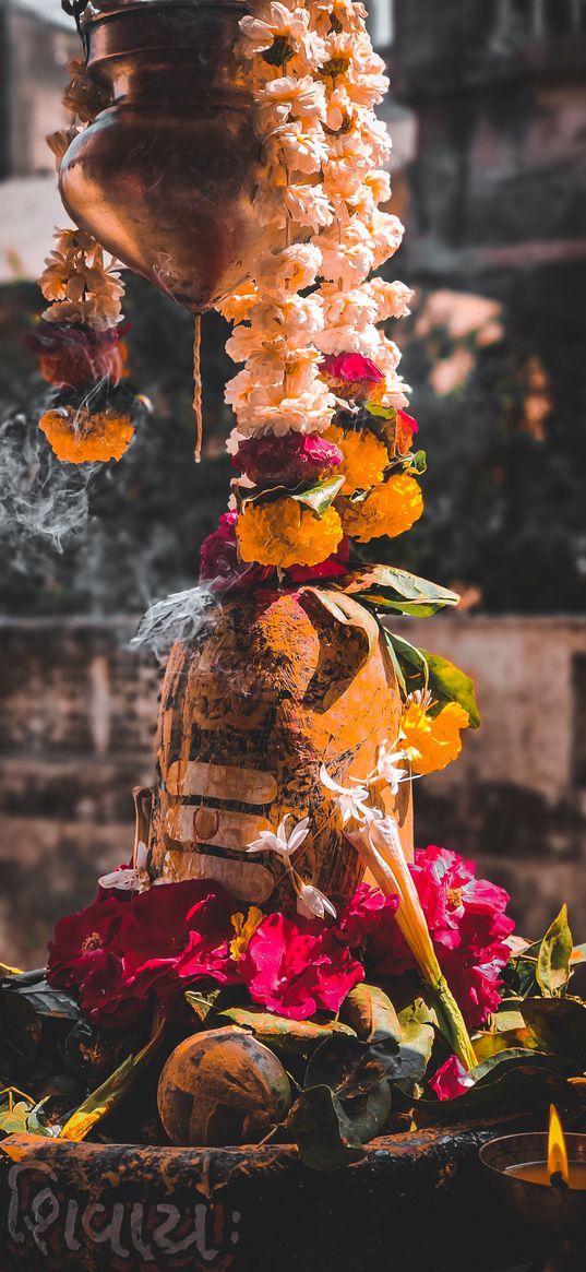 decor, india, incense, plants, flowers, candles