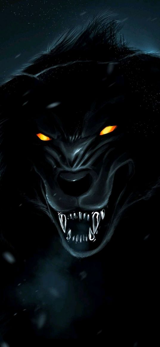 wolf, monster, glowing eyes, black, grin