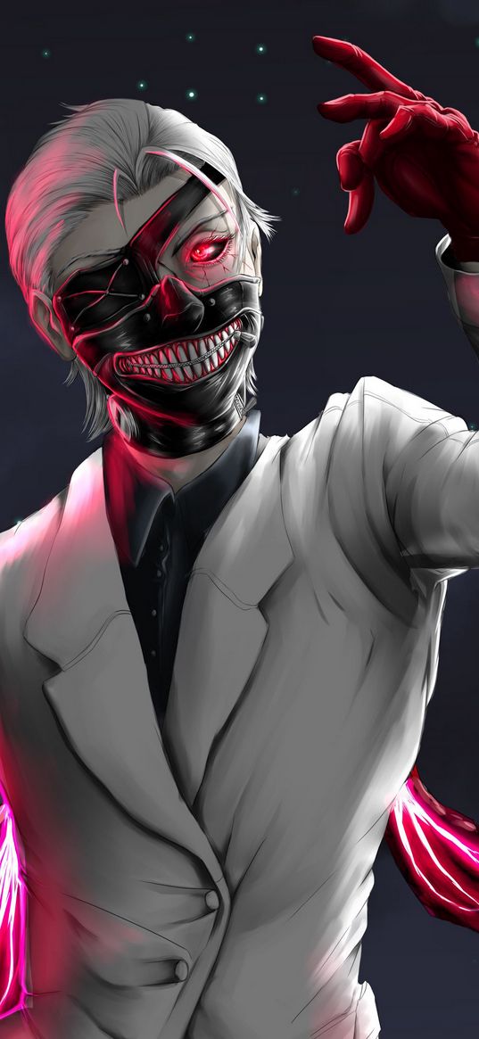 ken kaneki, tokyo ghoul, anime, monster, tentacles, mask, moon, art