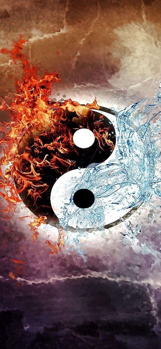 yin yang, symbol, fire, water