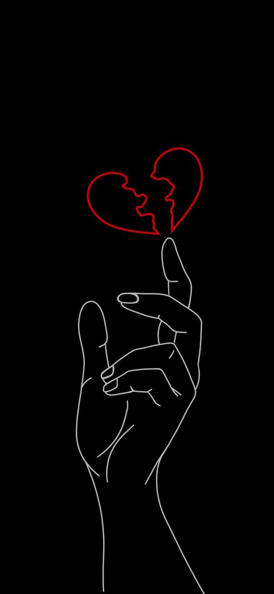 hand, heart, touch, halves, black background