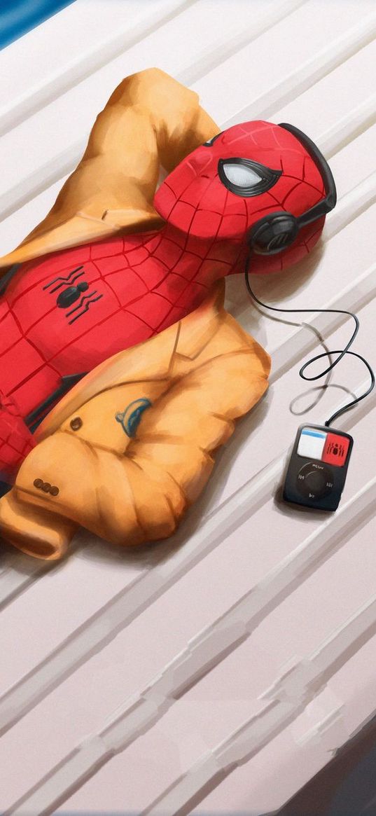 spiderman, music, spider-man, superhero, marvel, avengers, player, headphones, art