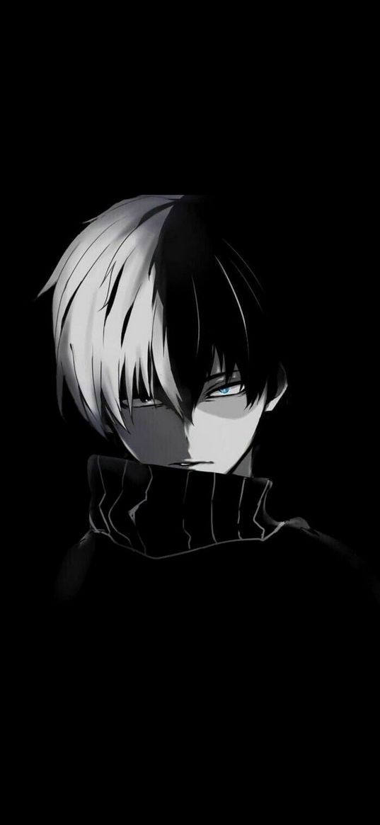 shoto todoroke, my hero academy, anime, black and white