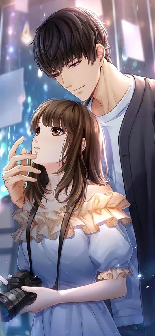 couple, guy, girl, anime, touches, camera, art